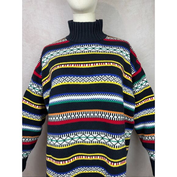 Vintage Striped Sweater 100% Cotton Size Medium 1980s - Picture 2 of 6